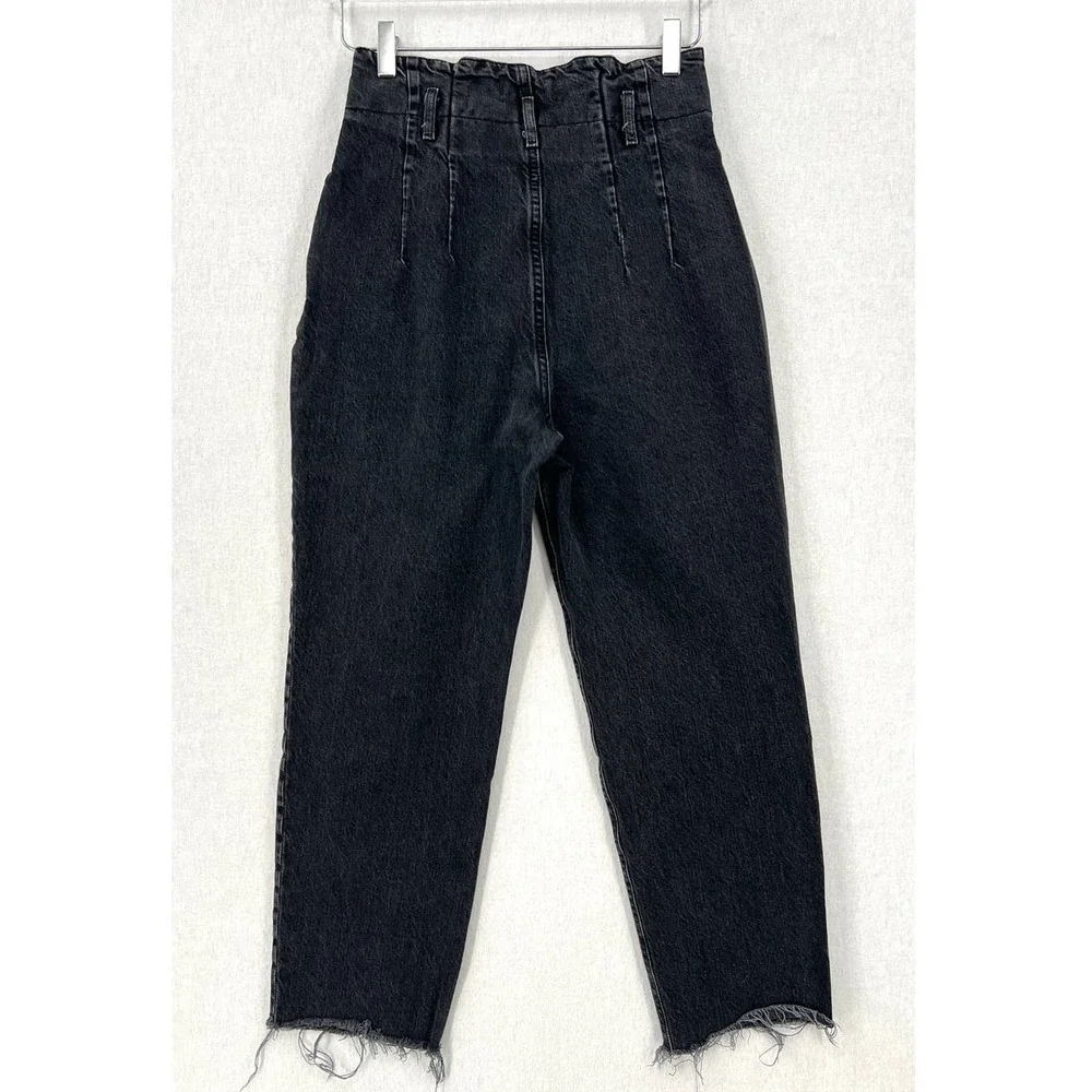 ABERCROMBIE & FITCH Mom Jeans Womens 27 4 Black High Rise Paperbag Tapered Raw - Picture 3 of 14